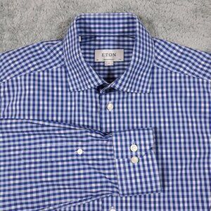 Eton Cotemporary Button Up Shirt Mens Medium 40 I 15-3/4 Blue Cotton